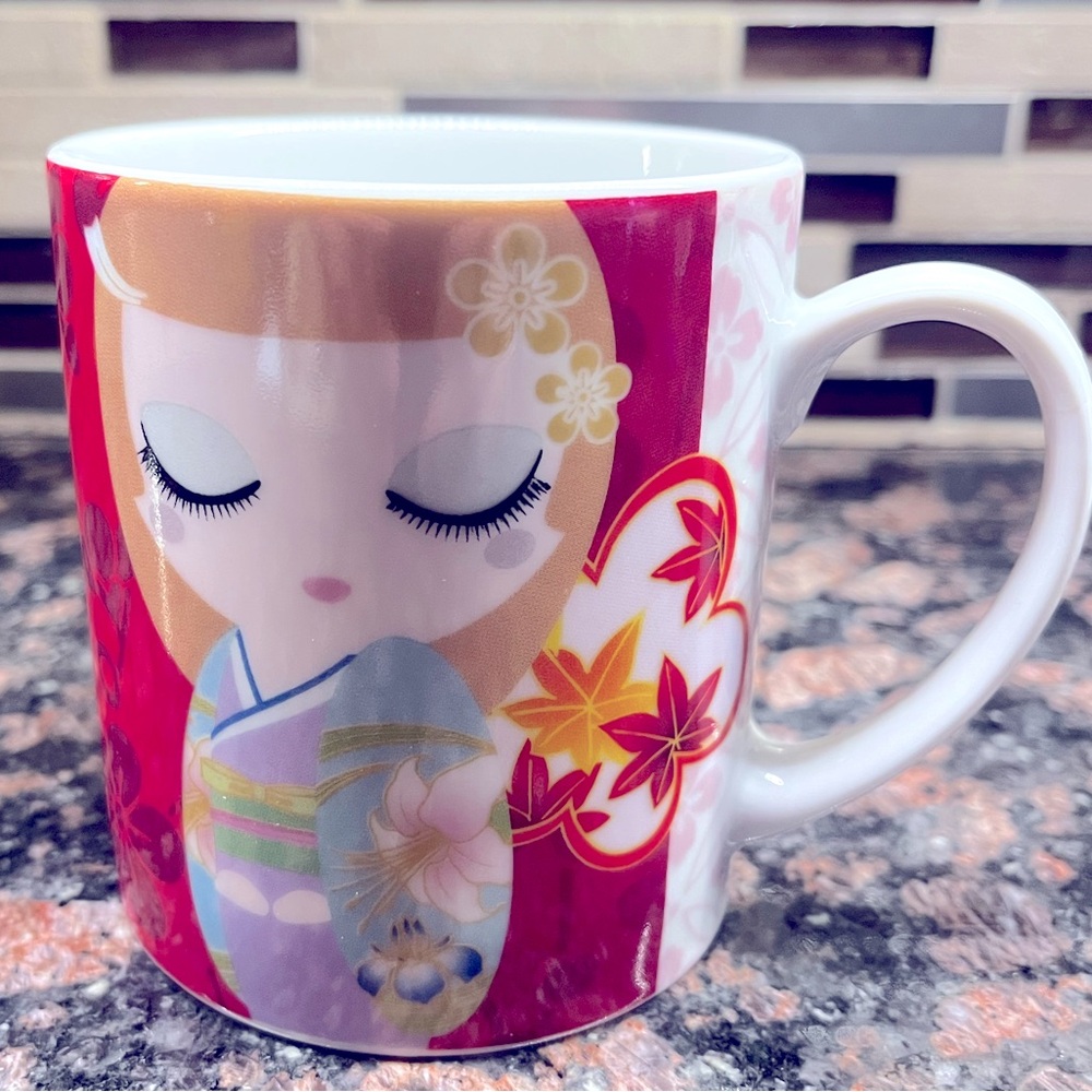 Kokeshi Girl Coffee Mug Floral Japanese Doll Japan Cup Asian Floral Anime